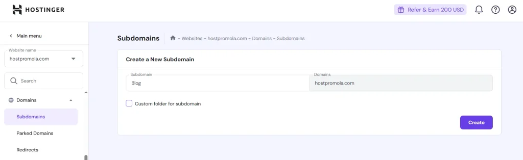 How to Create a Subdomain in Hostinger 2 Create a Subdomain in Hostinger