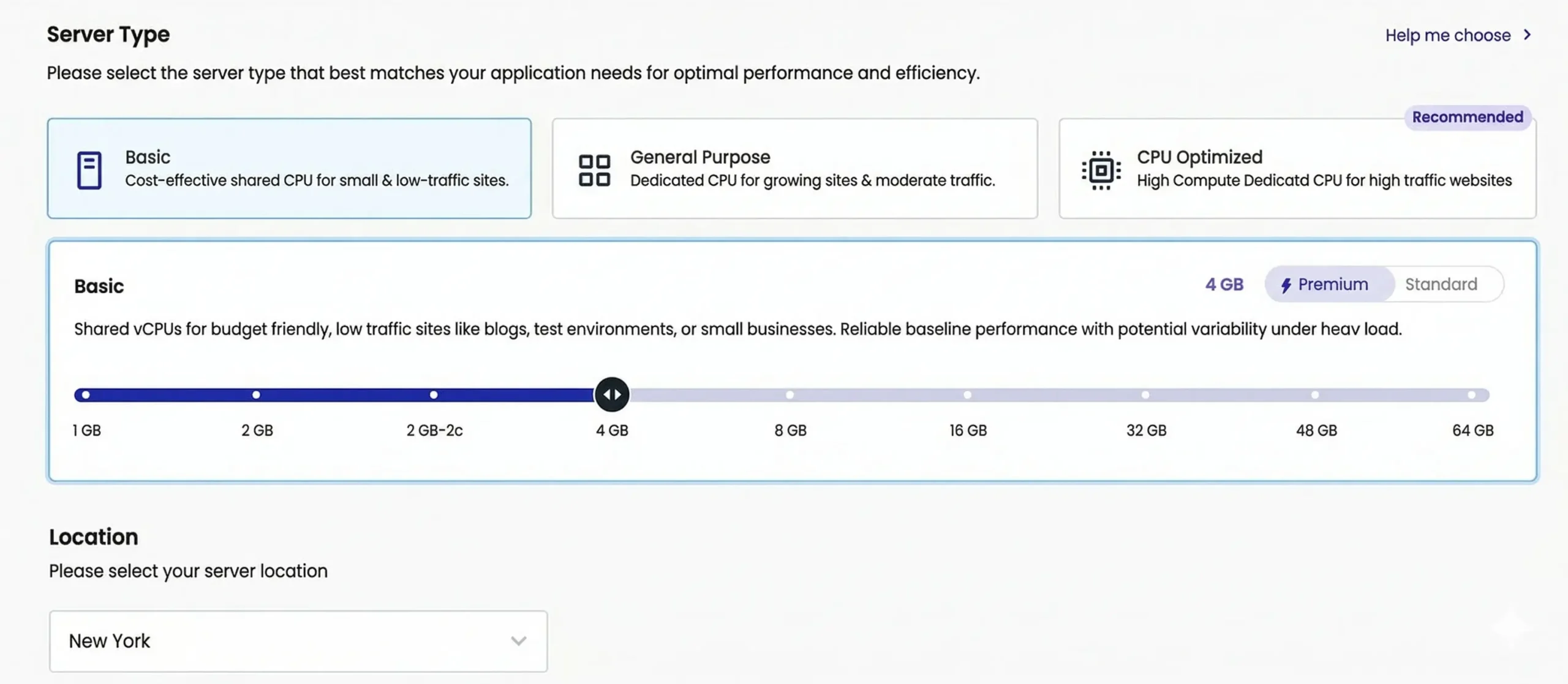 Select Your Server Size